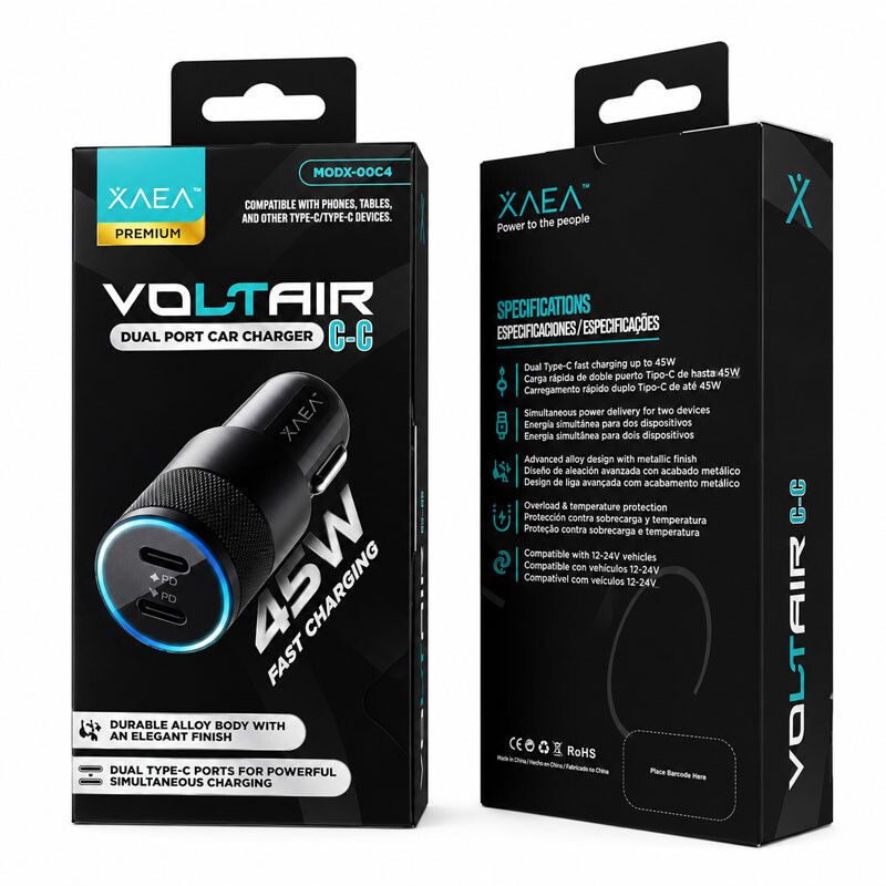 CARGADOR 12V VOLTAIR 45W 2 TIPO C - MODX-00C4